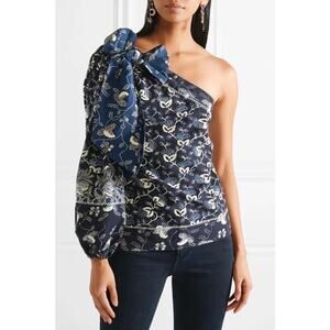 Ulla Johnson Asima One Shoulder Bow Top Indigo Blue Cotton Size 2